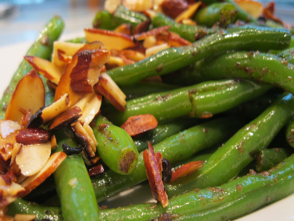 Toasted almonds on green beans